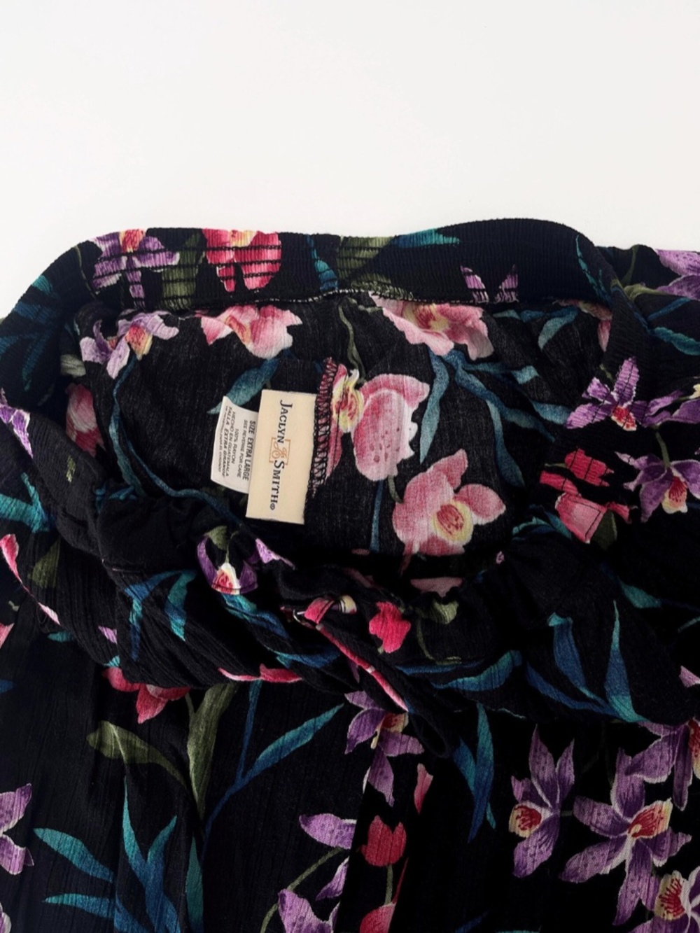 vintage 90s black tropical floral rayon gauze broomstick maxi skirt - Picture 4 of 4